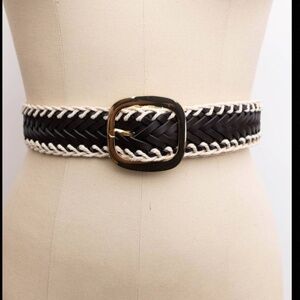 Black Crochet Trimmed Woven Leather Belt